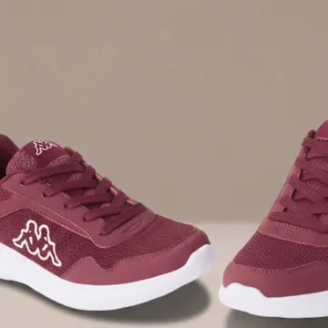 Stylische burgunderrote Kappa Sneakers mit weißer Sohle und markantem Logo.