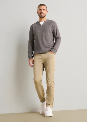 Langarmshirt aus Waffelstrick in 2-in-1-Optik aus reiner Baumwolle