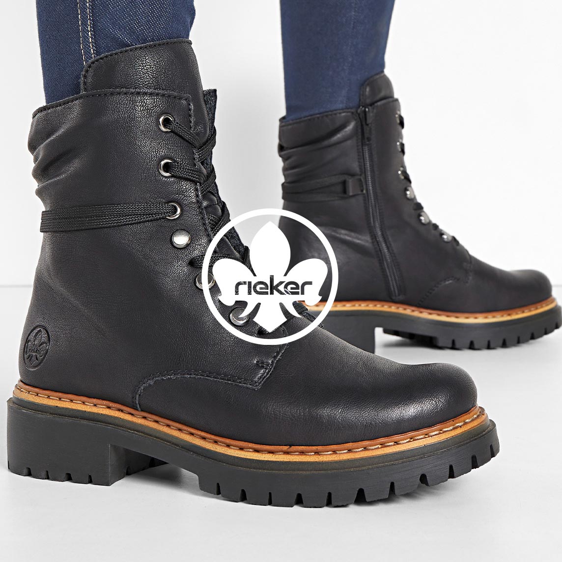 Robuste schwarze Schnürstiefel Rieker.