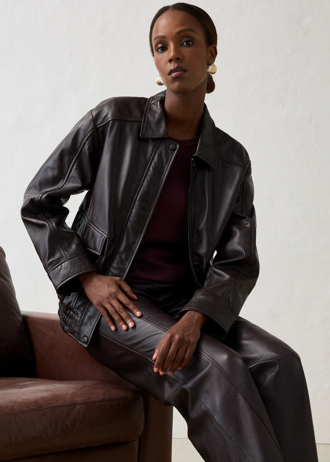 Oversize Leder-Blouson aus Lammnappa