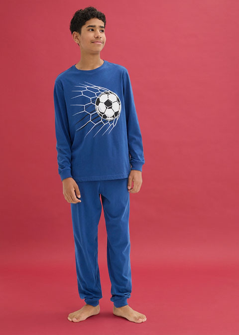 Schlafanzug mit Langarmshirt und karierter Hose.