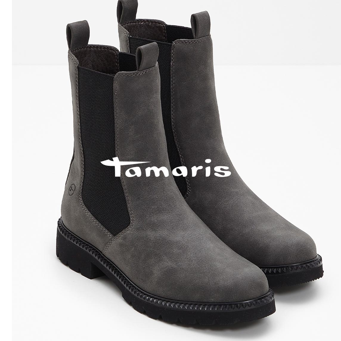 Robuste graue Chelsea-Stiefel von Tamaris.