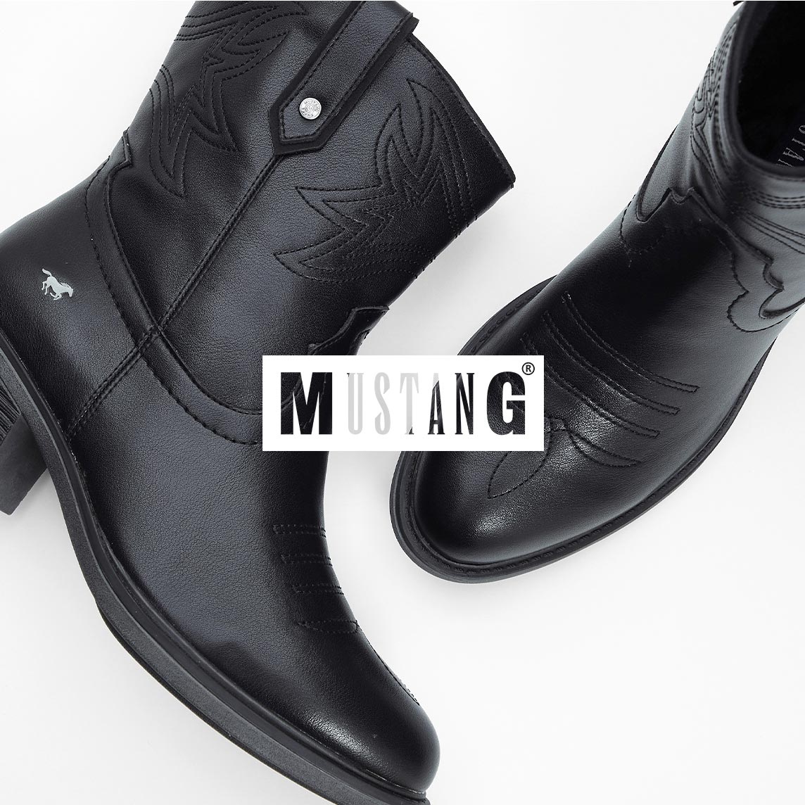 Schwarze Cowboystiefel von Mustang, mit stilvoller Stickerei und elegantem Design - robuste Lederschuhe für den Western-Look.