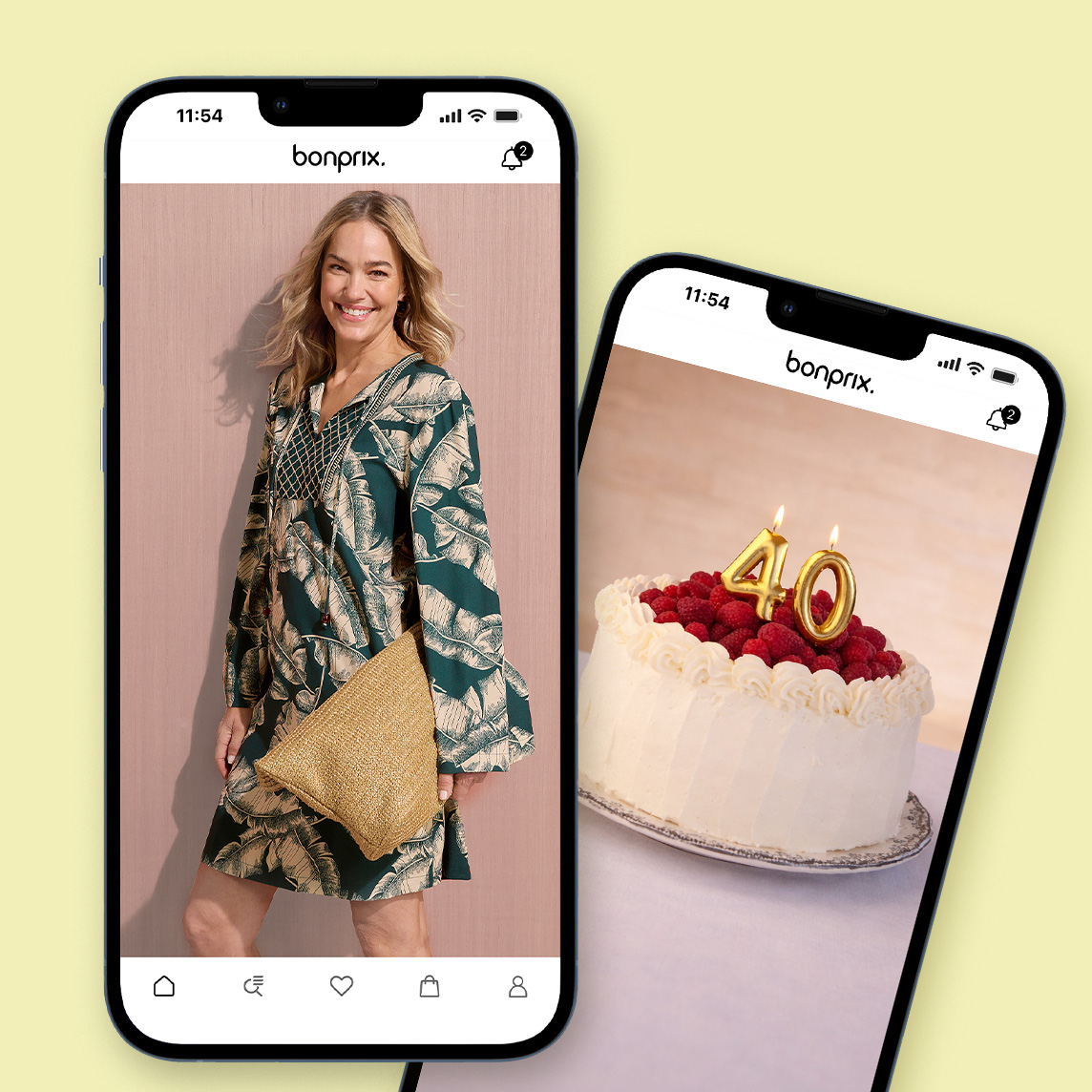  Stilvolles Kleid mit tropischem Print und eine Torte zum 40. Geburtstag der Marke bonprix 