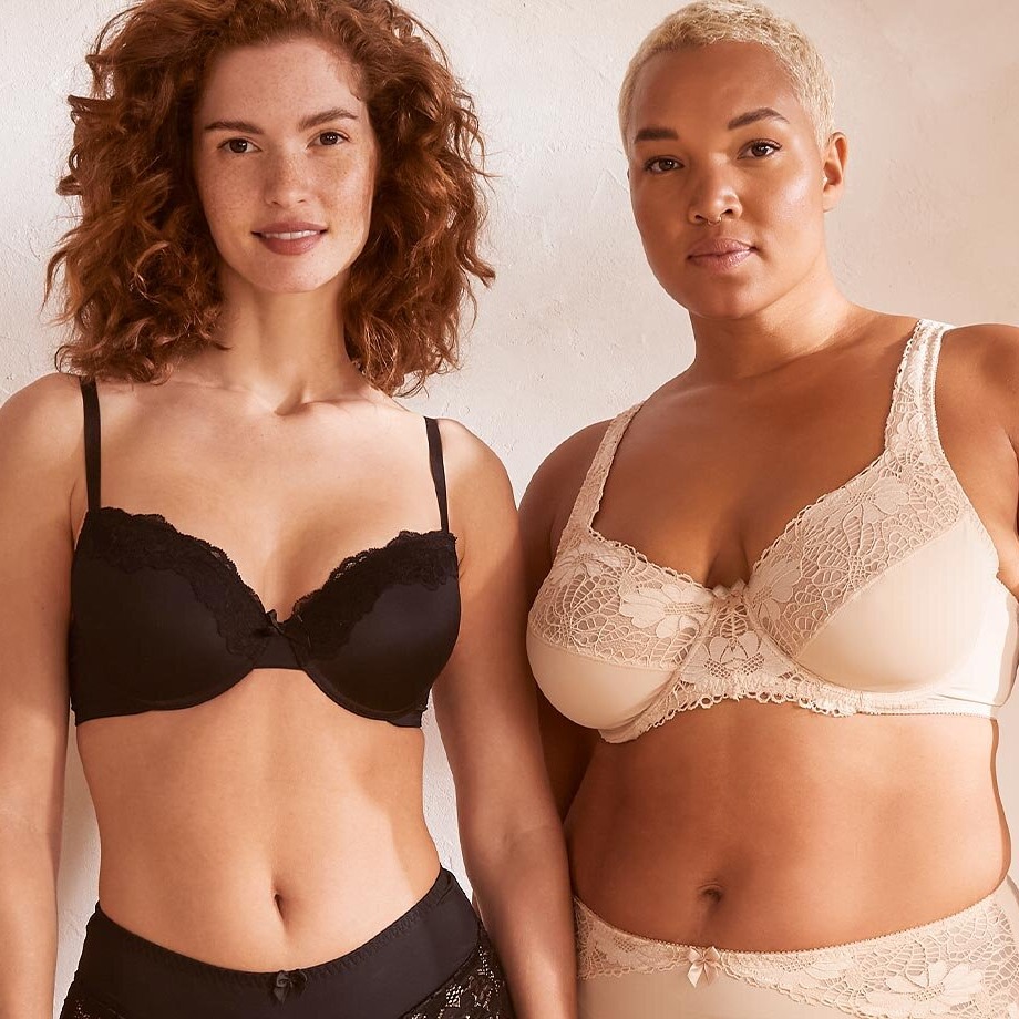 Elegante Unterwäsche in Schwarz und Creme: Spitzen-BHs mit feinen Details für verschiedene Figurtypen.